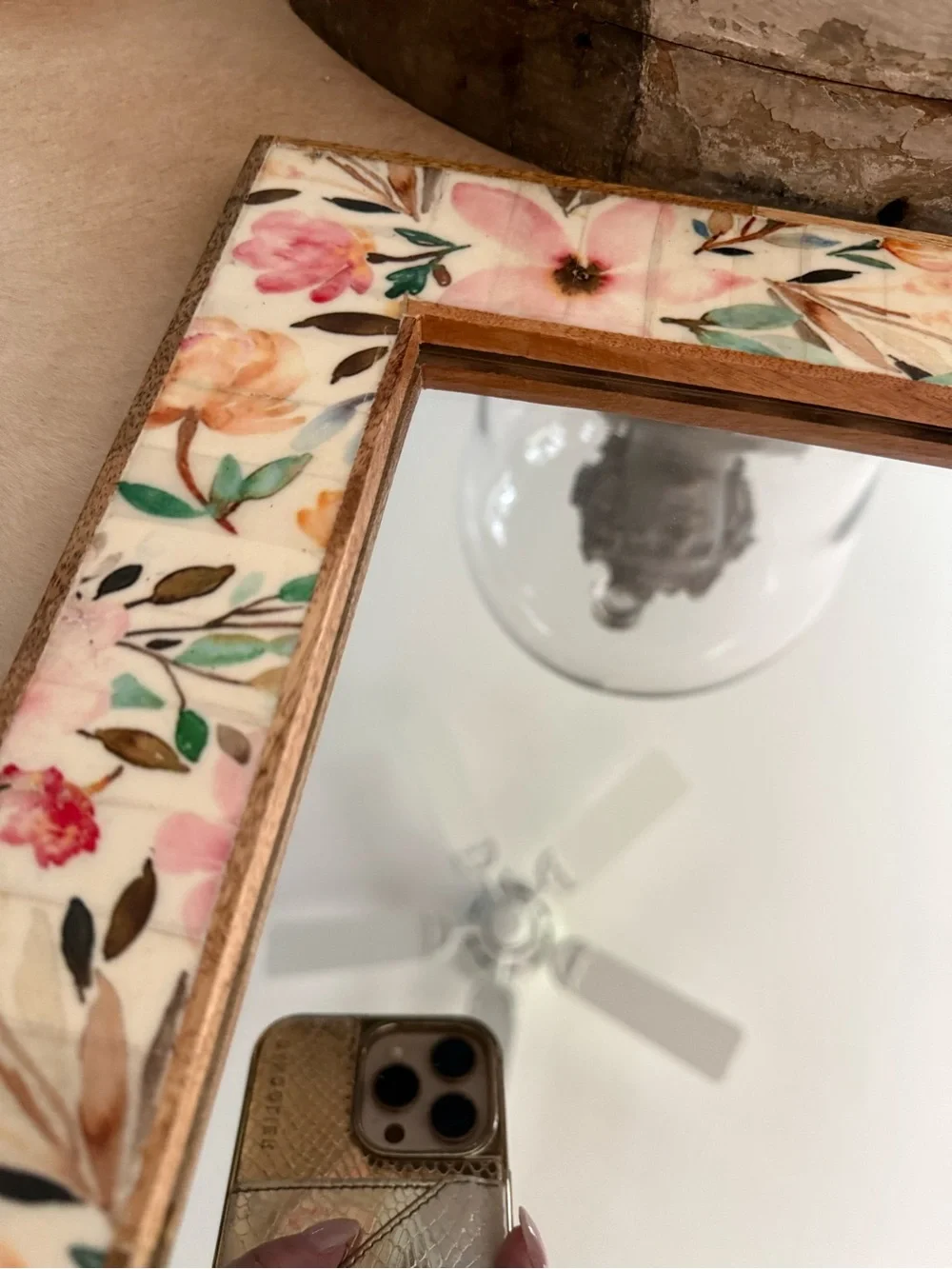 Gorgeous Floral Accent Wall Mirror in Brown and Green Pastel Colors